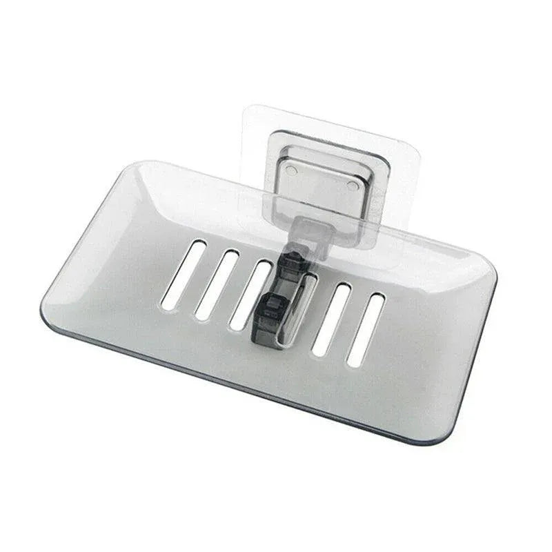 Bathroom Waterfall Tray Holder Soaps Plate Suction Case Containers Dish Storage - Black