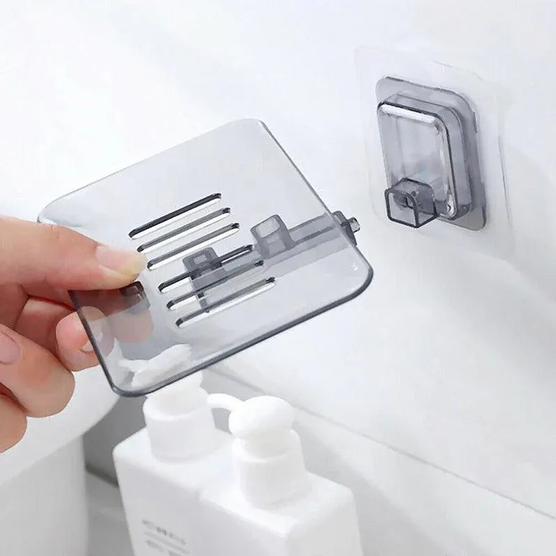 Bathroom Waterfall Tray Holder Soaps Plate Suction Case Containers Dish Storage - Black