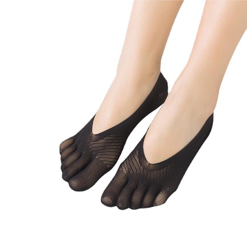 Five Finger Toe Socks Women Invisible Ankle Cut No Show Liner Low Cut Packs - Black 1 Pair