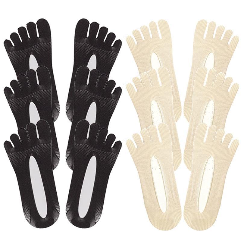 Five Finger Toe Socks Women Invisible Ankle Cut No Show Liner Low Cut Packs - Black 6 Pairs