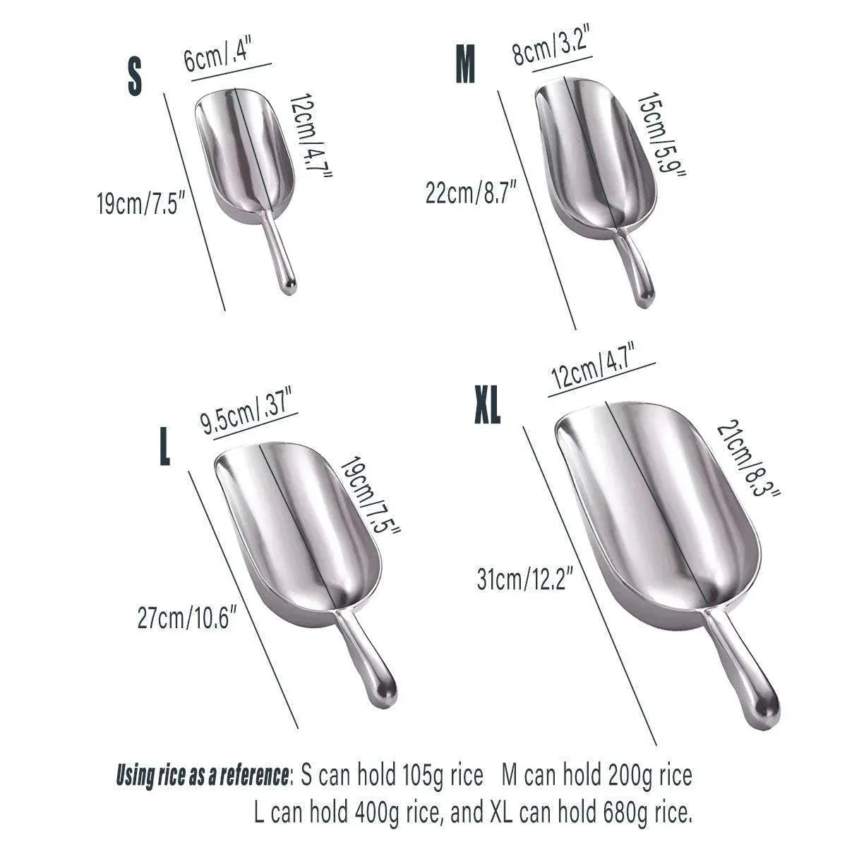 4 Sizes Aluminum Alloy Ice Shovel Flour Rice Scoop Multipurpose Kitchen Tool - S