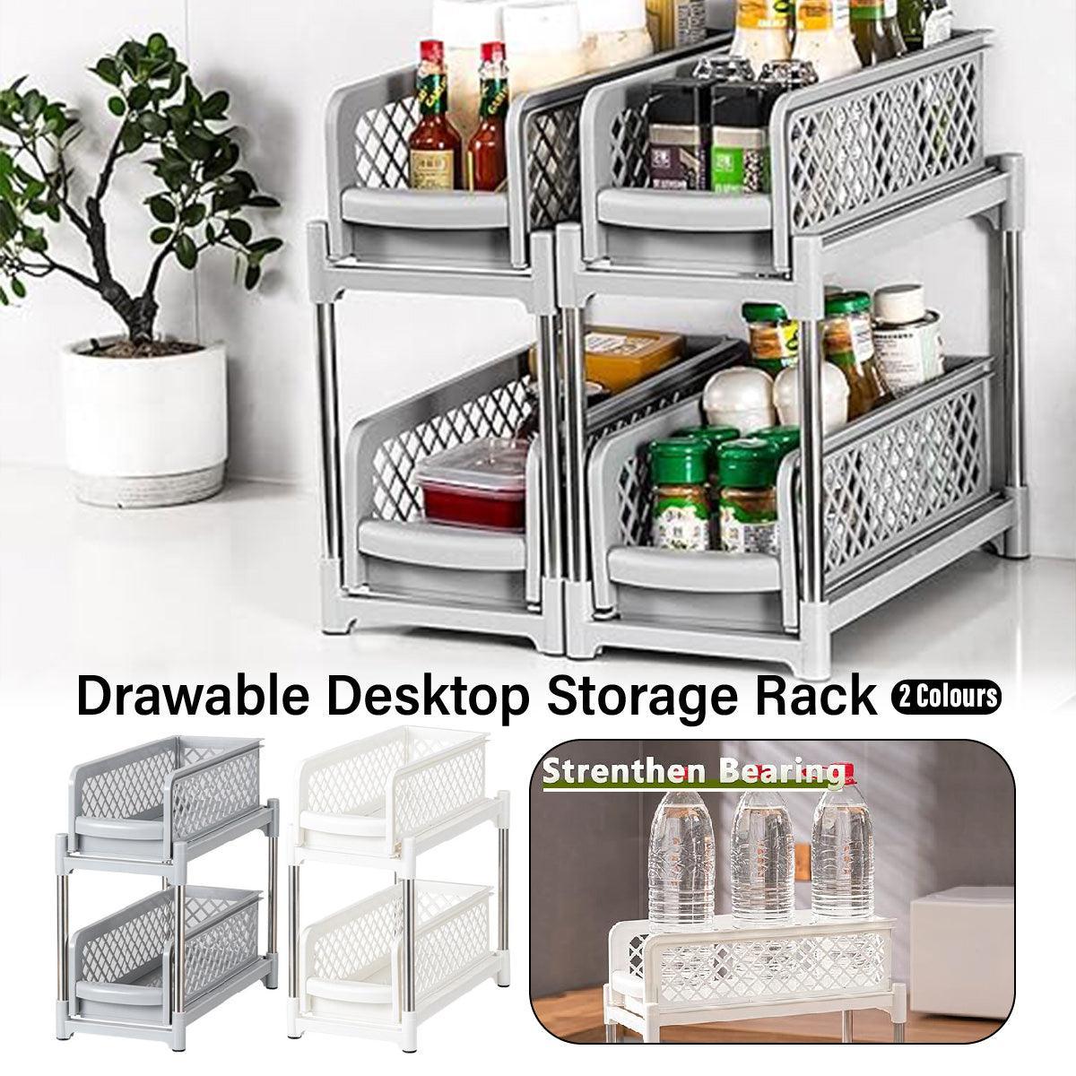 Bathroom Kitchen Sink Storage Rack Drawer Plastic Shelf Seasoning Holder - Grey