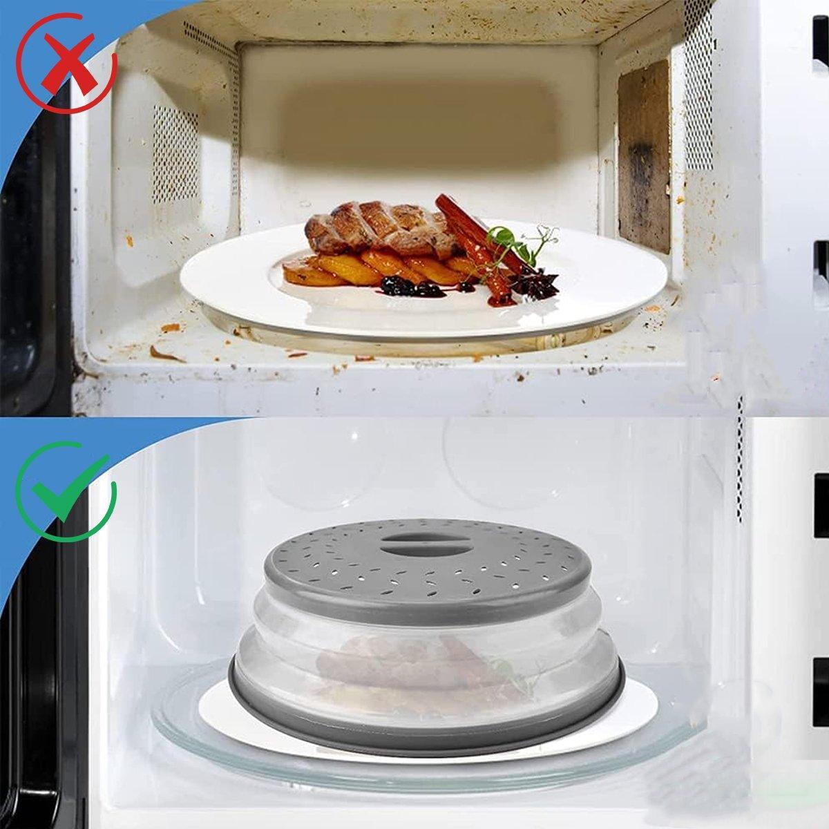 Multifunctional Microwave Oven Food Cover Heat Resistant Folding Splash Guard - Grey