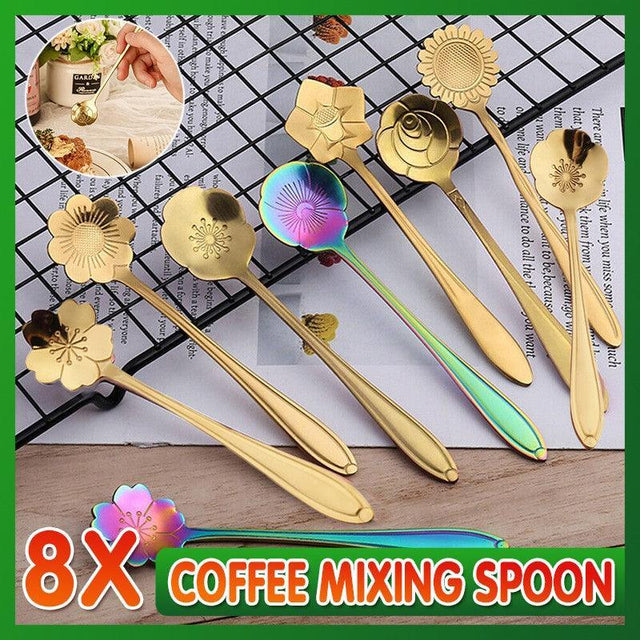 8X Spoon Long Handle Dessert Tea Coffee Mixing Stainless Steel Teaspoon Rainbow