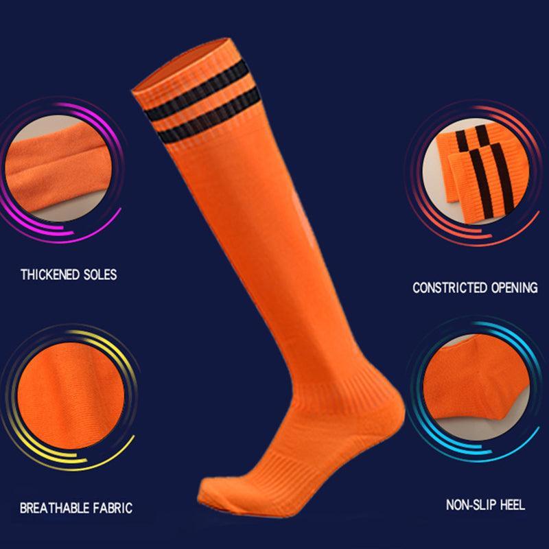 Mens Womens Sports Breathable Tube Long High Socks Knee Warm Casual Footy Soccer - White+Red