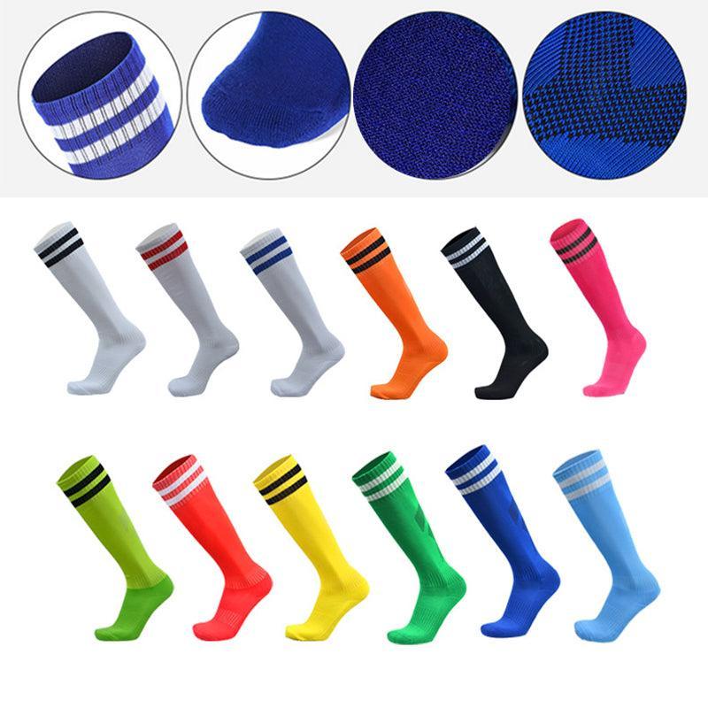 Mens Womens Sports Breathable Tube Long High Socks Knee Warm Casual Footy Soccer - White+Red