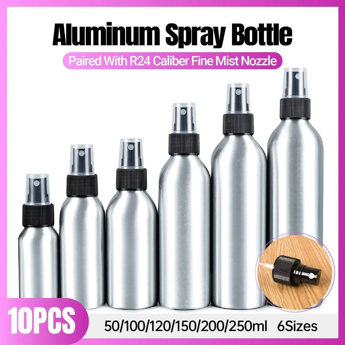 10pcs Travel Size Refillable Aluminum Spray Bottles Toner Cleaning Solution Mist - 10pcs-120ml