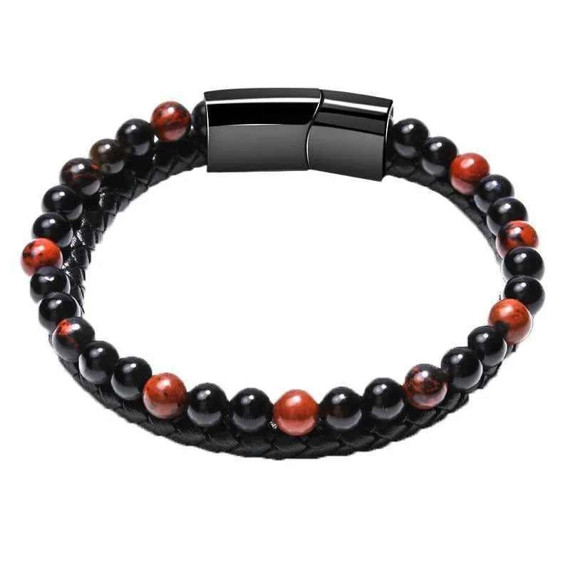 Tiger Eye Natural Stone Beaded Bracelet Women Men Elasticity Bangle hand Jewelry - Red Tiger Eye