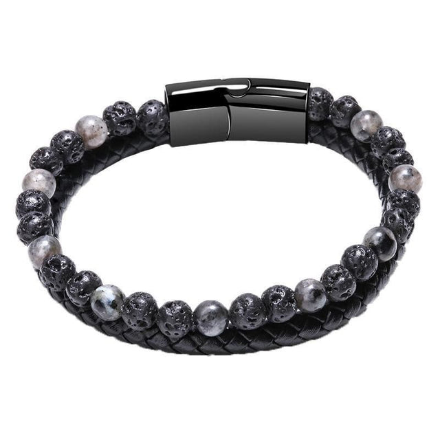 Tiger Eye Natural Stone Women Men Elasticity Bangle hand Jewelry - Grey Lava