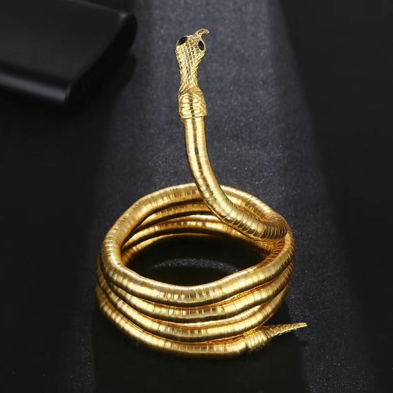 Adjustable Punk Snake Choker Necklace & Flexible Wrap Bracelet Collar Setllar - Golden