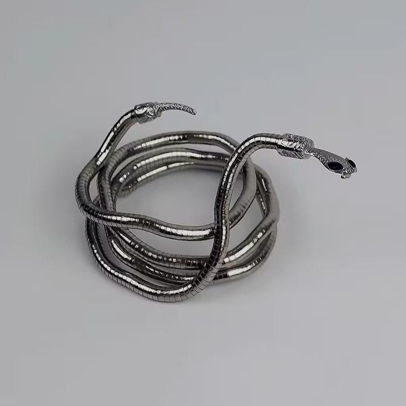 Adjustable Punk Snake Choker Necklace & Flexible Wrap Bracelet Collar Setllar - Golden