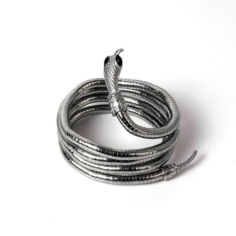 Adjustable Punk Snake Choker Necklace & Flexible Wrap Bracelet Collar Setllar - Golden