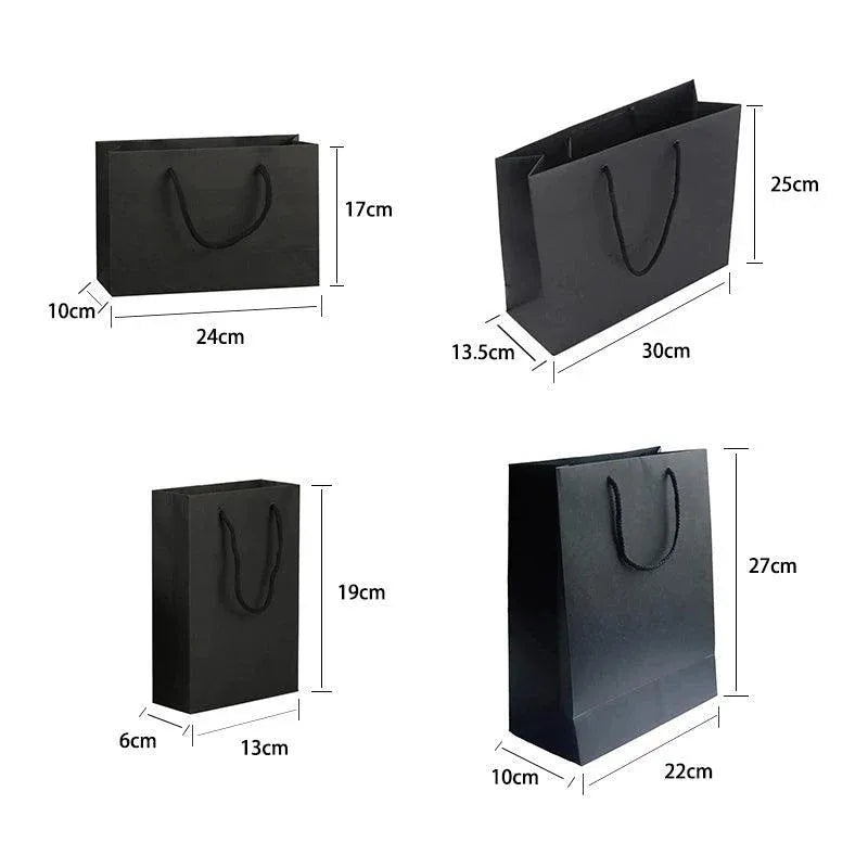 150Pcs Bulk Black Paper Bags Gift Shopping Carry Craft Bag With Cutton Handles - 19*13*6cm