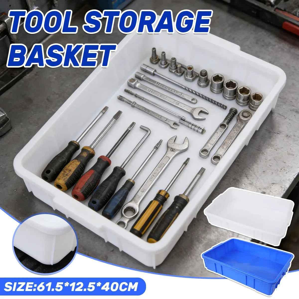 Rectangular Hardware Tool Box Large Capacity Storage Organizer for Garage Use - Blue