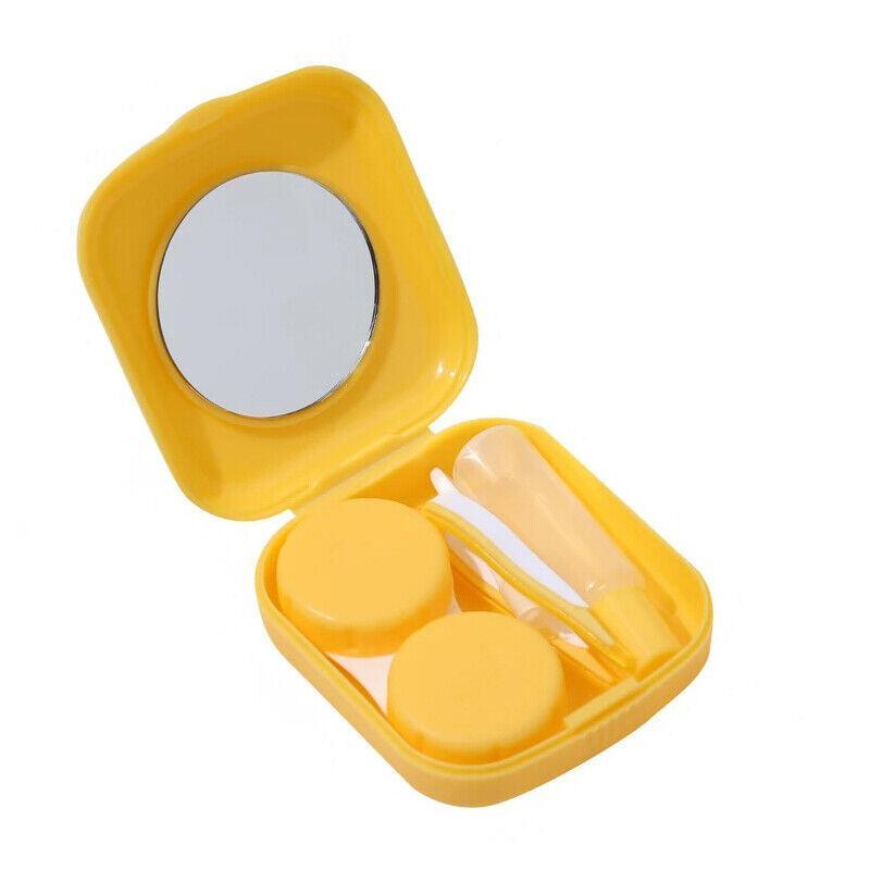 Pocket Plastic Mini Contact Lens Case Kit Outdoor Travel Holder Mirror Container - Yellow