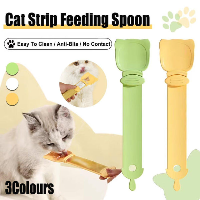 Cat Strip Scoop Squeezer Feeder Snack Spoon Easy Cat Feeding Treats - White