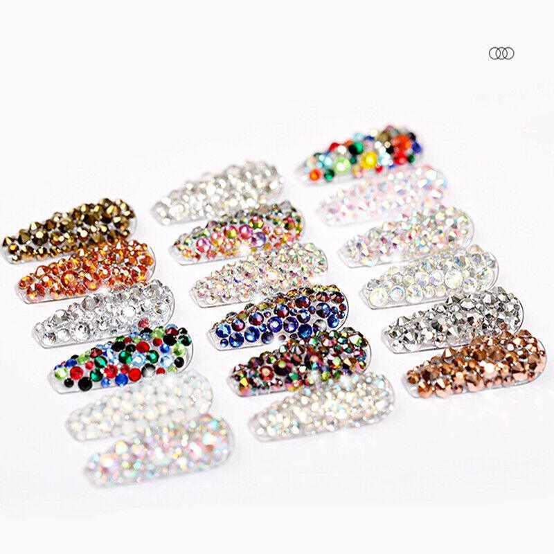 1440Pcs Glitter Rhinestones Crystal Clear Flat Bottom Glass Nail Art Nail Drill - AB