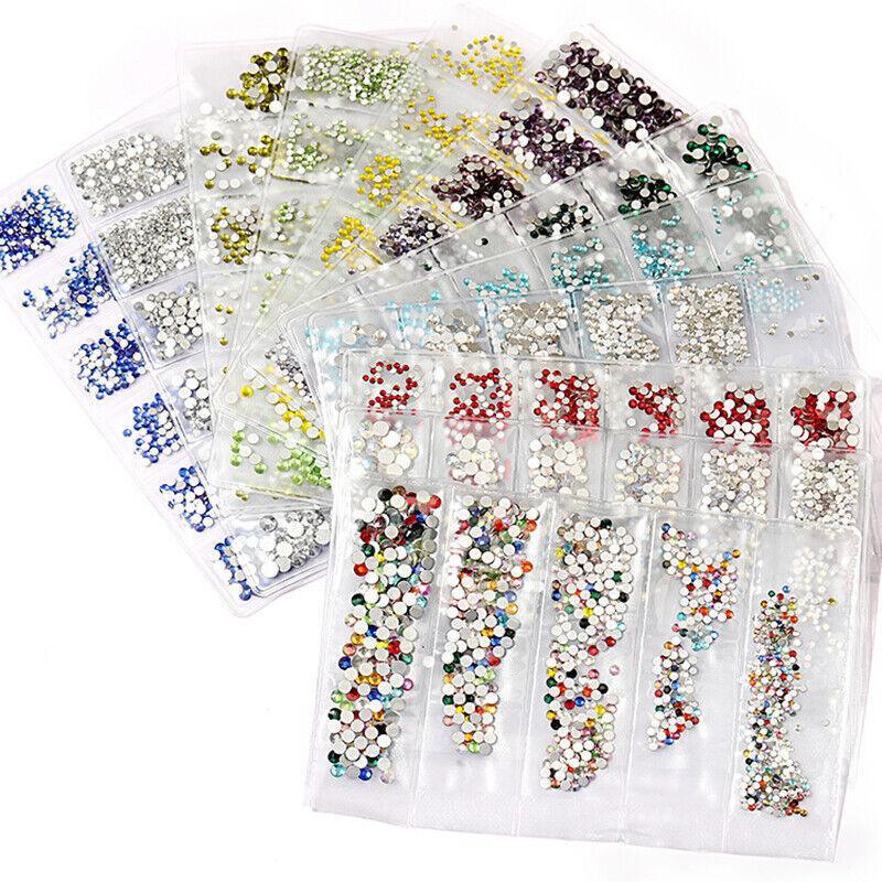 1440Pcs Glitter Rhinestones Crystal Clear Flat Bottom Glass Nail Art Nail Drill - Black