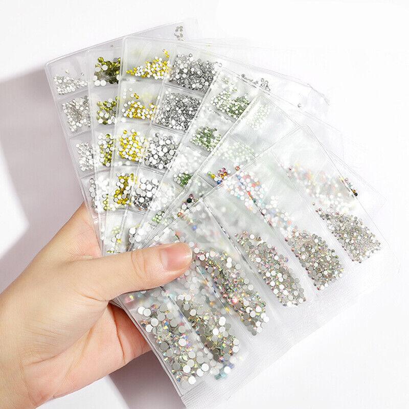 1440Pcs Glitter Rhinestones Crystal Clear Flat Bottom Glass Nail Art Nail Drill - Blue