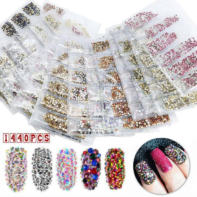 1440Pcs Glitter Rhinestones Crystal Clear Glass Nail Art Nail Drill - Olive