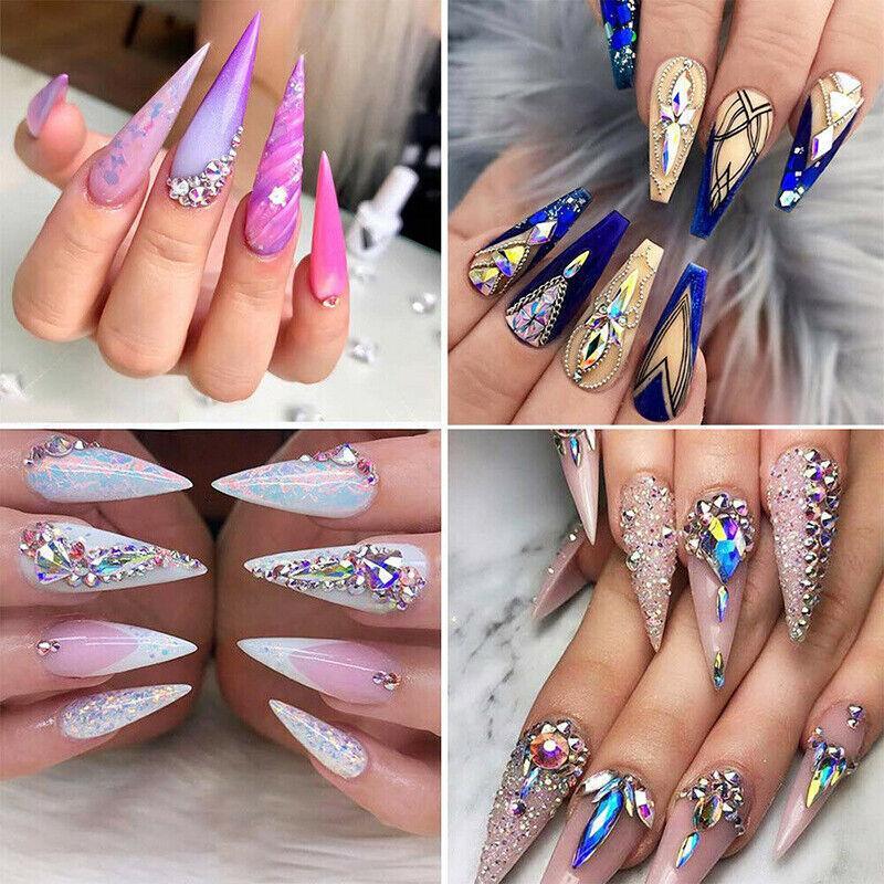 1440Pcs Glitter Rhinestones Crystal Clear Flat Bottom Glass Nail Art Nail Drill - Olive