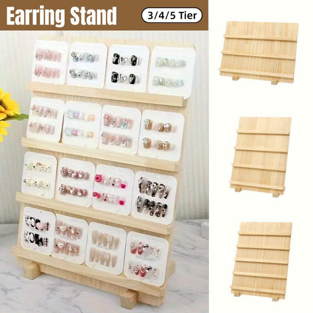 Wooden Earrings Display Rack Multi Tier Jewelry Stand Organizer - 3-Tier