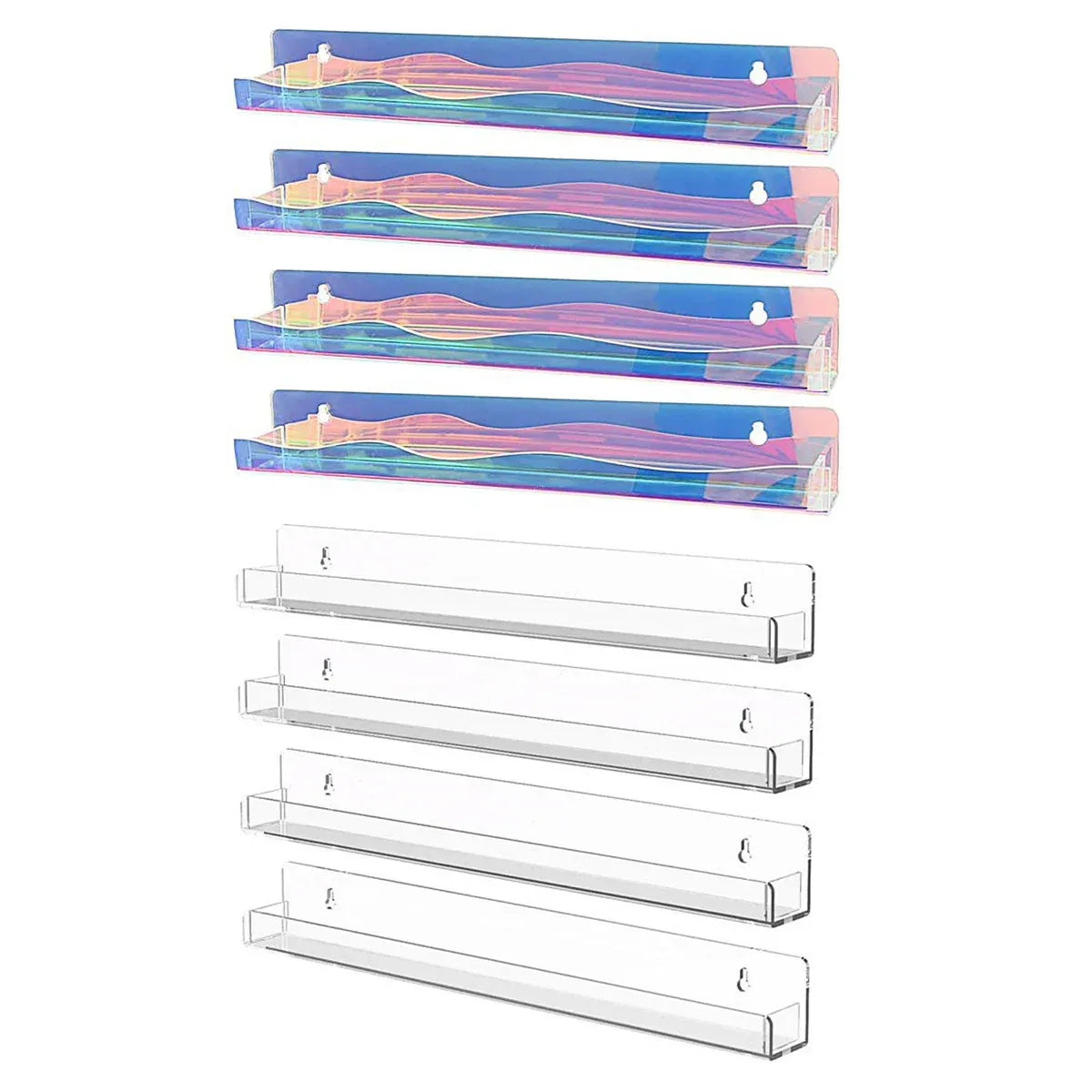 Acrylic Wall Shelves Set 4PCS Floating Display Storage Racks Clear for Home Use - Colorful