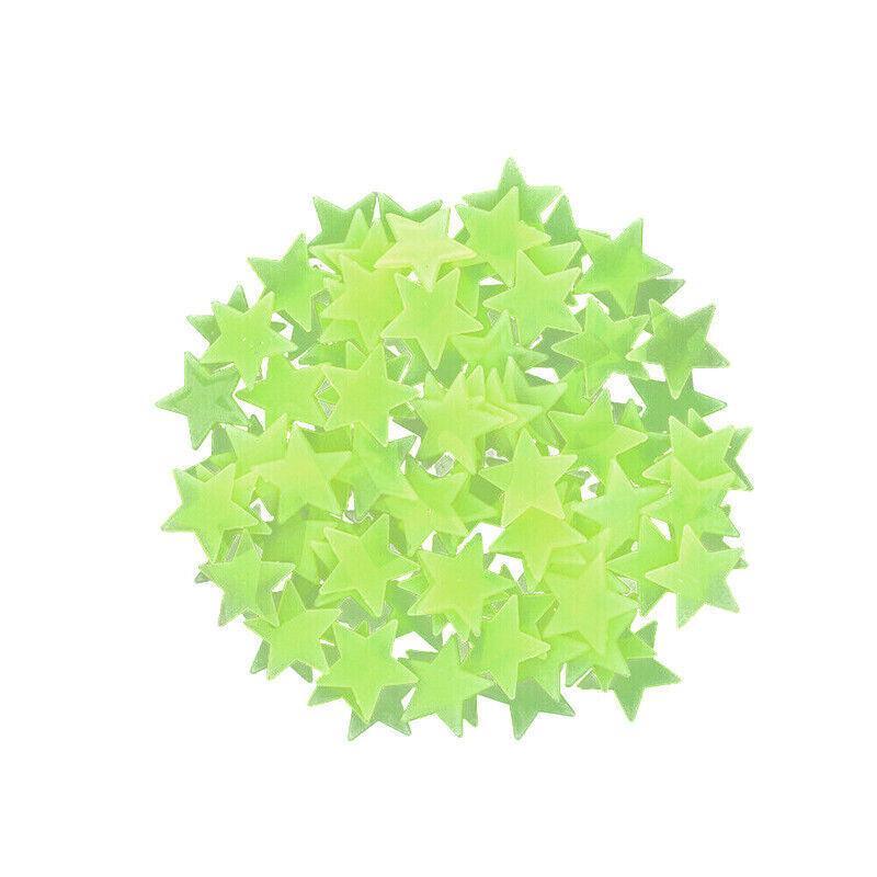 100 Pieces Glow-in-the-Dark Luminous Star Wall Stickers for Bedroom or Ceiling Decor - Blue
