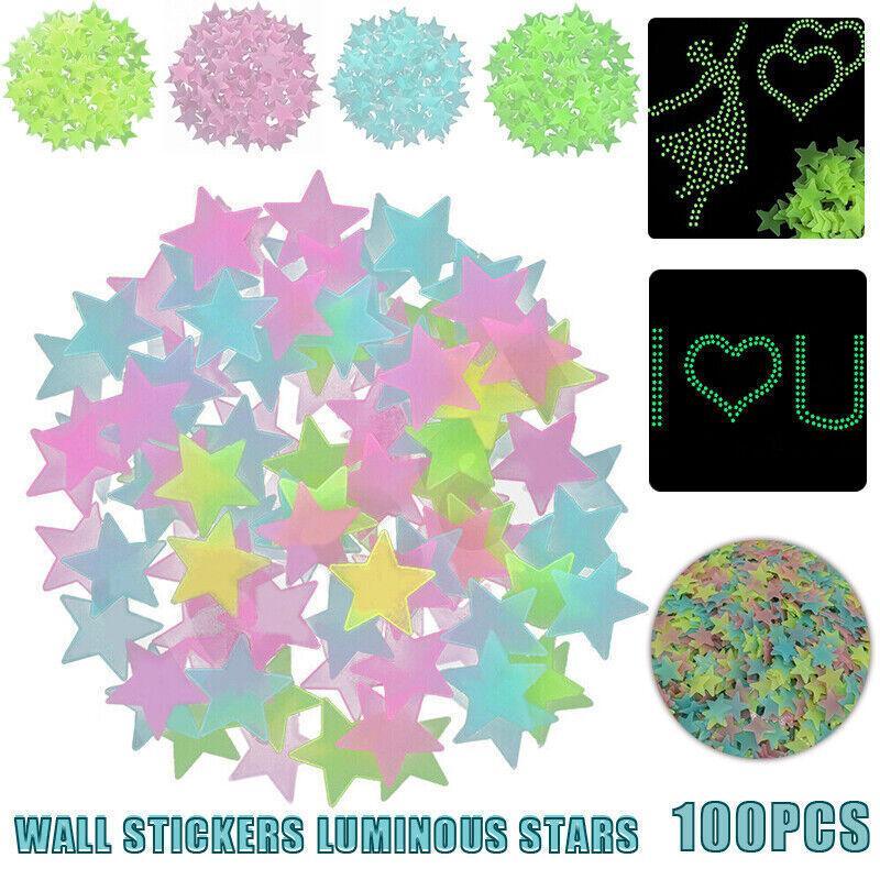 100 Pieces Glow-in-the-Dark Luminous Star Wall Stickers for Bedroom or Ceiling Decor - Pink
