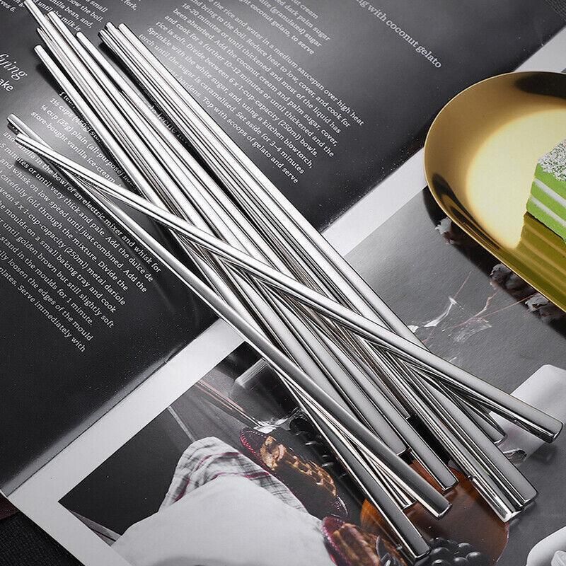 10 Pairs Korean Style Stainless Steel Chopsticks Mirror Polished Reusable