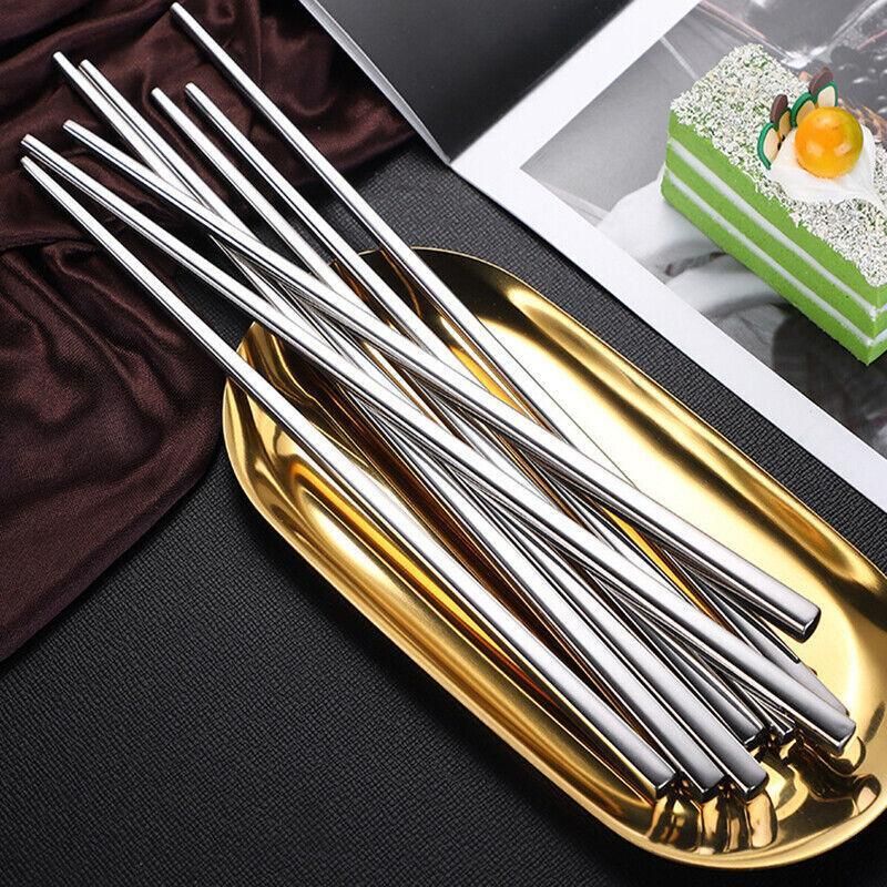 10 Pairs Korean Style Stainless Steel Chopsticks Mirror Polished Reusable