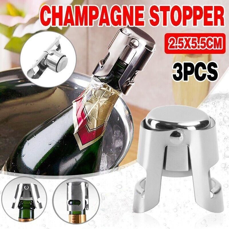 3X Stainless Steel Sparkling Wine Stopper Champagne Stopper Bubble Fizzy Bottles