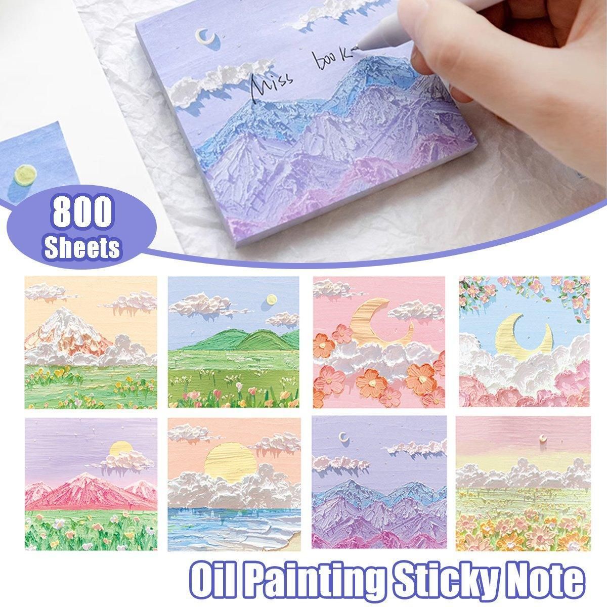 800 Sheets Colorful Oil Painting Sticky Notes Memo Pads Self-Adhesive Notes - 4#