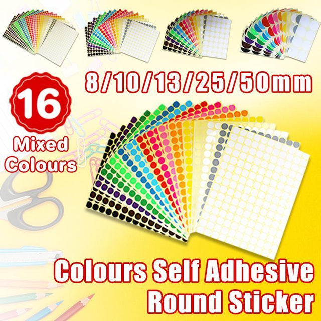 8mm to 50mm Round Labels Circles Dot Adhesive Sticky - 25mm 40 Dots -16 Sheets