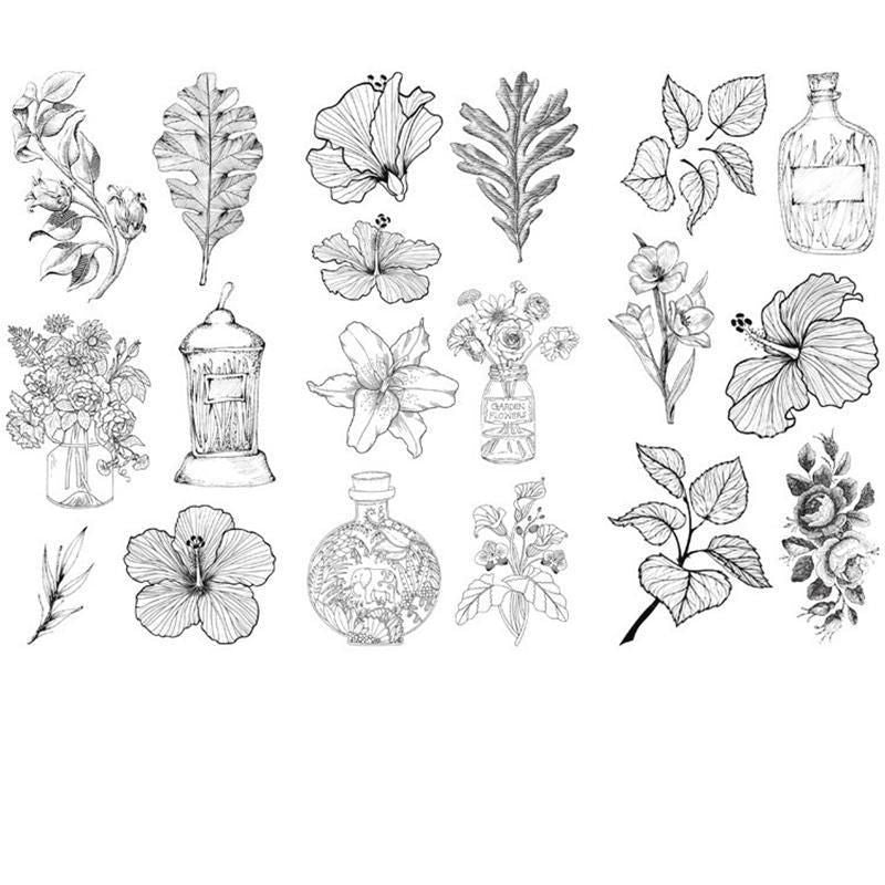 15-Style Creative Student Graffiti Sticker Set Small Fresh Sticker - L-Hand Painted flower leaves