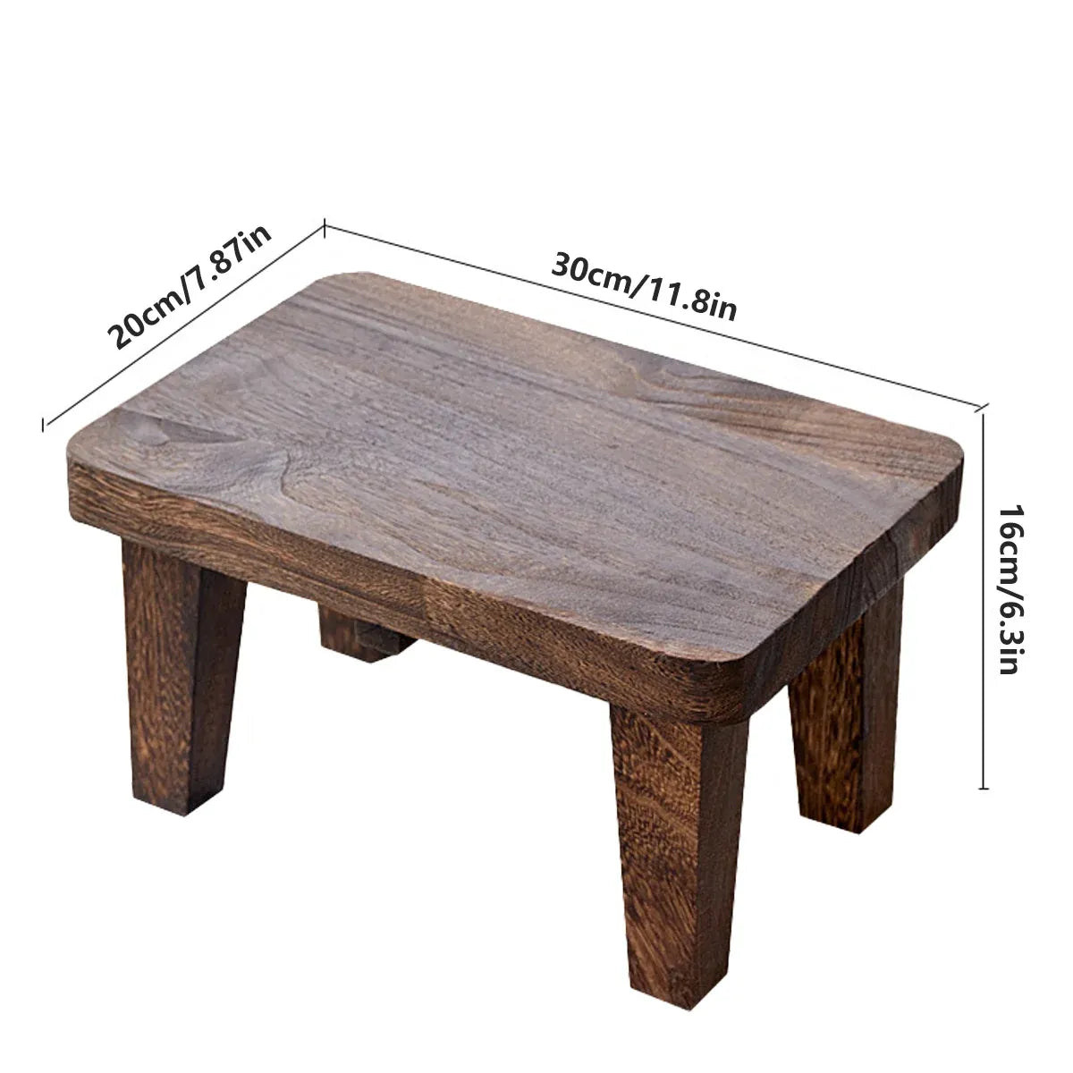 Solid Wood Small Stool Dark Brown Low Bench Footrest Entryway Shoe Stool