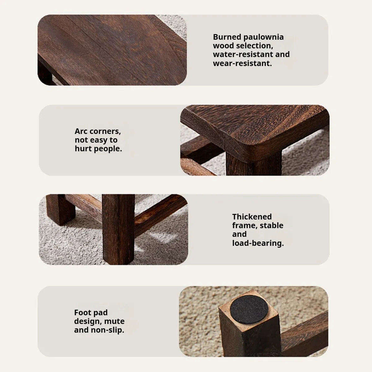Solid Wood Small Stool Dark Brown Low Bench Footrest Entryway Shoe Stool