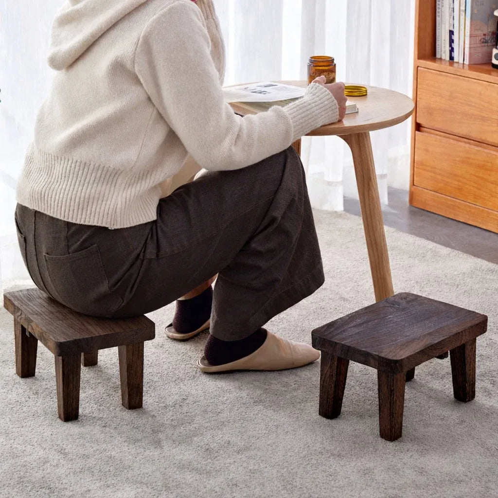 Solid Wood Small Stool Dark Brown Low Bench Footrest Entryway Shoe Stool