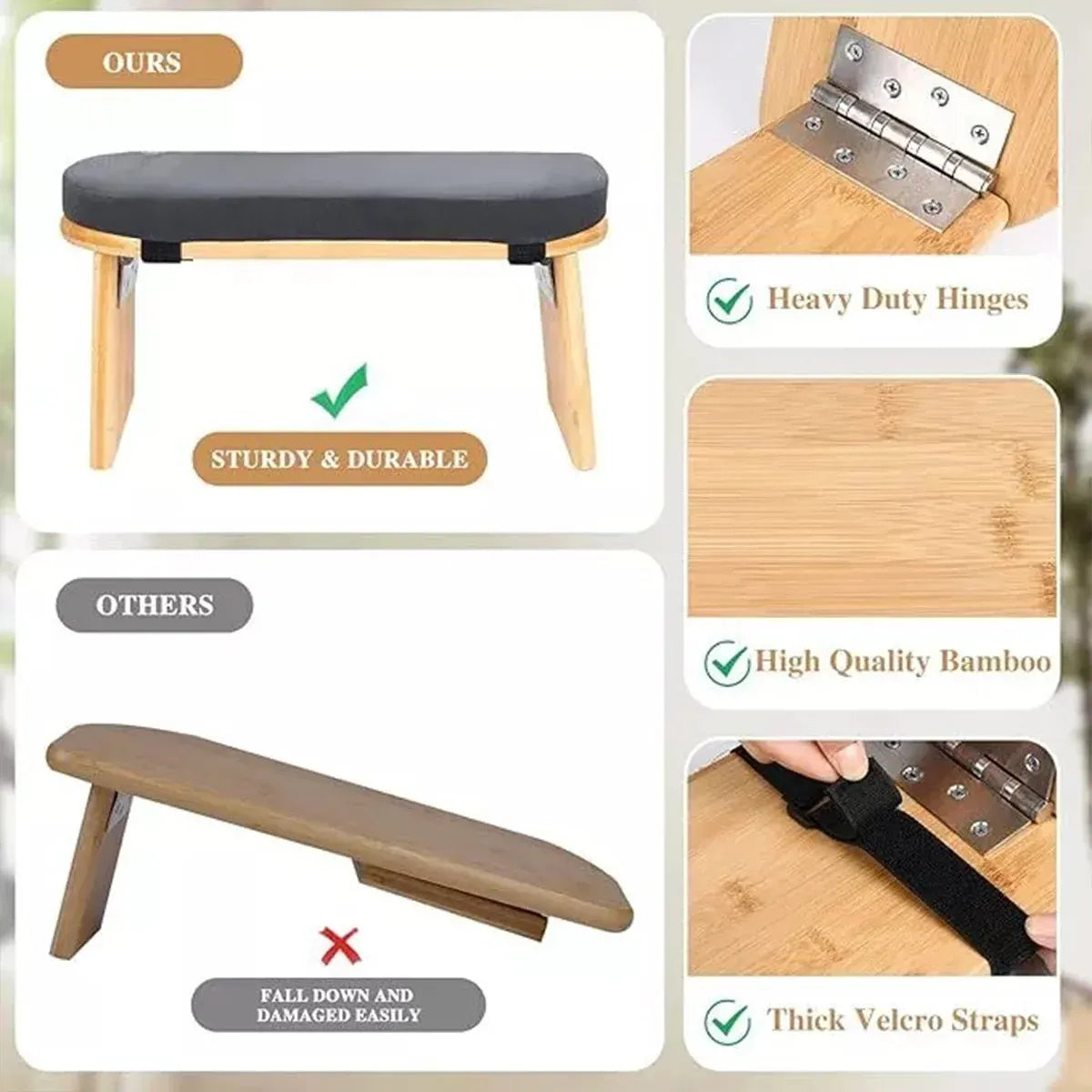 Folding Meditation Bench With Velvet Cushion Portable Yoga Bench Kneeling Stool