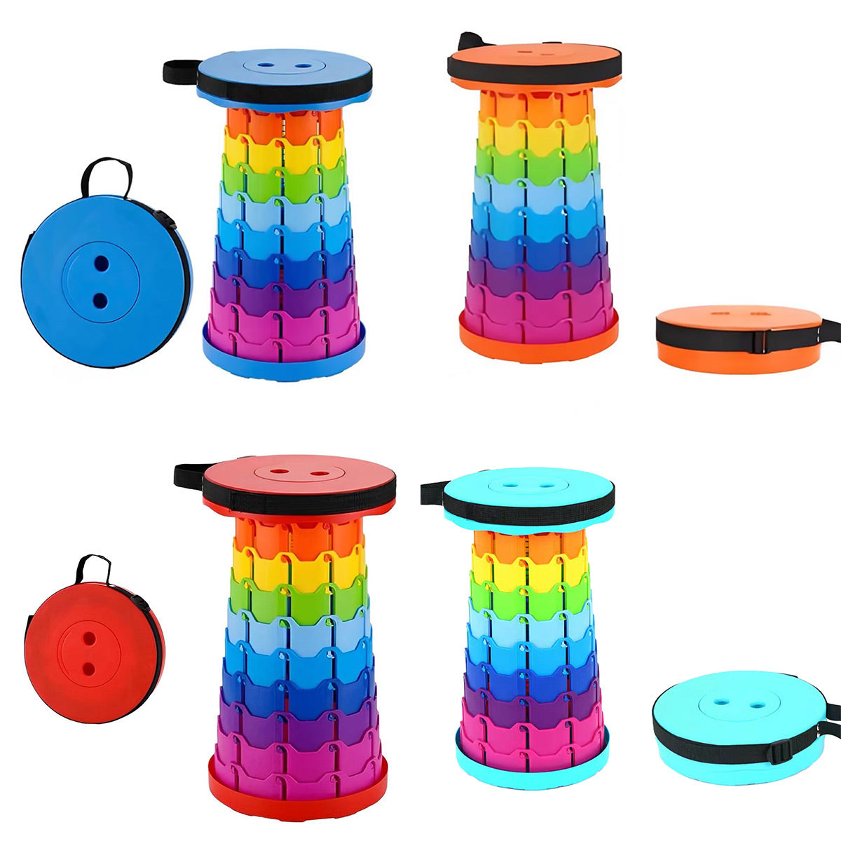 Rainbow Telescopic Folding Stool Thickened Travel Outdoor Seat for Camping - Red