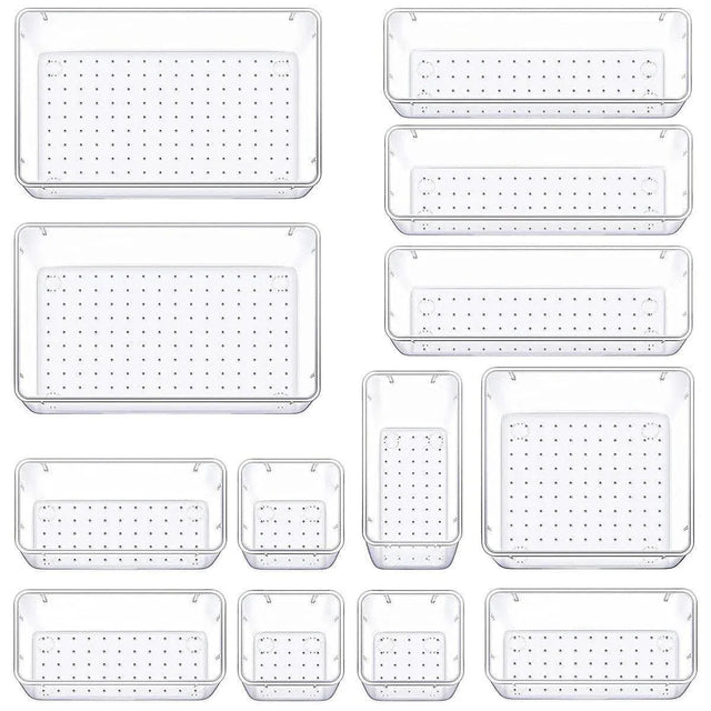 Transparent Plastic Drawer Organiser Set Multifunctional Desktop Storage Box - 13PCS