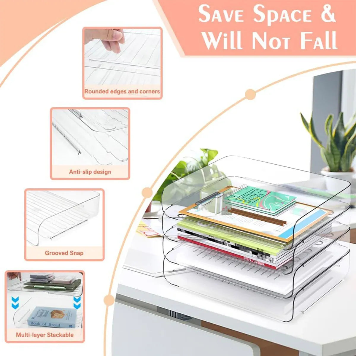 File Storage Box Set 4 Tier Stackable Desktop Organizer for School Office Desk