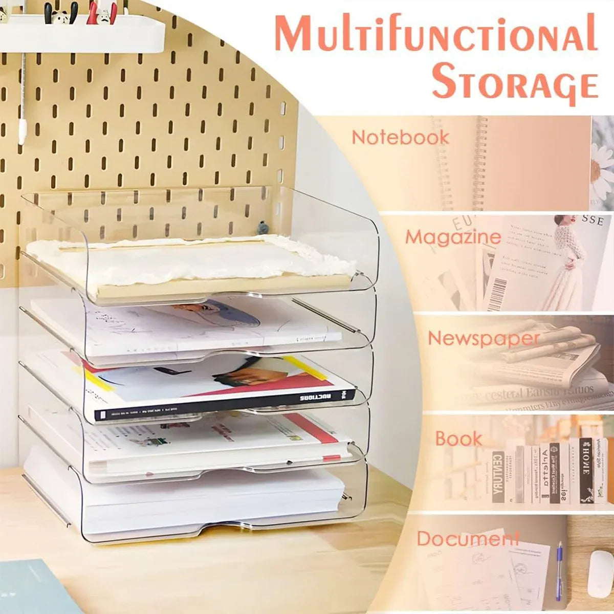 File Storage Box Set 4 Tier Stackable Desktop Organizer for School Office Desk