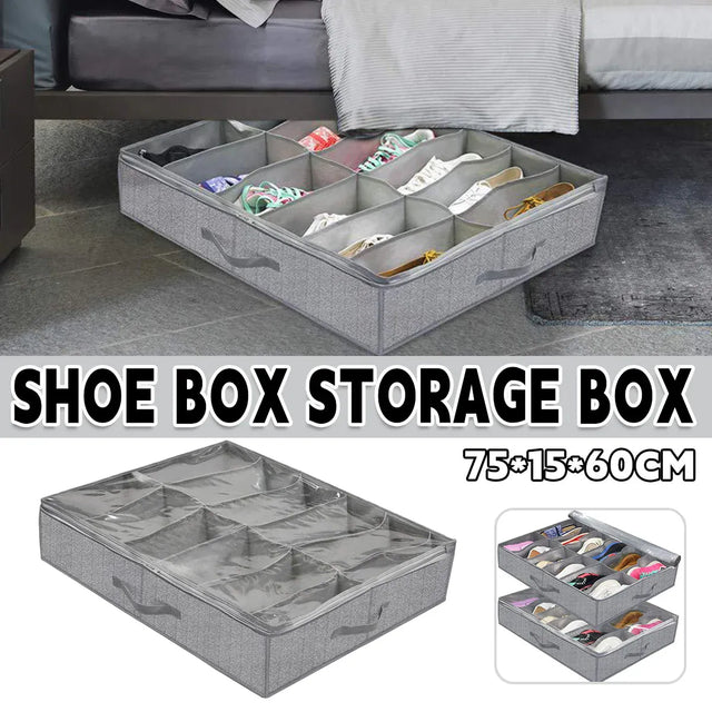 Foldable Shoe Storage Box with Lid Clear Under Bed Organizer Dustproof Visual