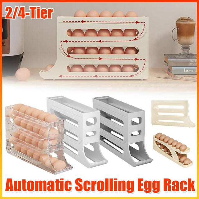 Automatic Scrolling Egg Holder 2/4-Tier Storage Box Container for Refrigerator - Grey (4-Tier)