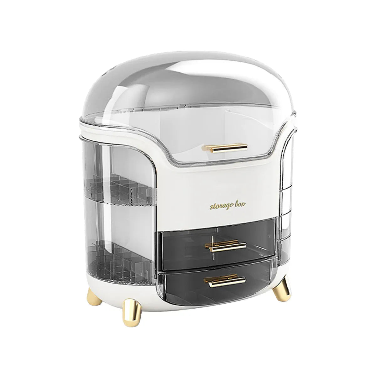 Large Capacity Cosmetic Storage Box Dustproof Organizer for Desktop Vanity Shelf - White