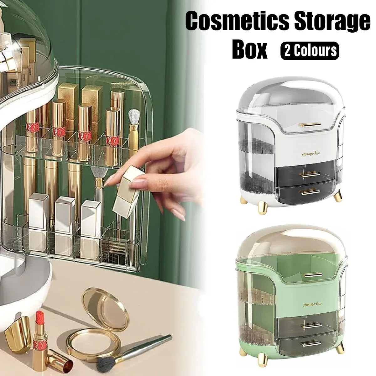 Large Capacity Cosmetic Storage Box Dustproof Organizer for Desktop Vanity Shelf - White