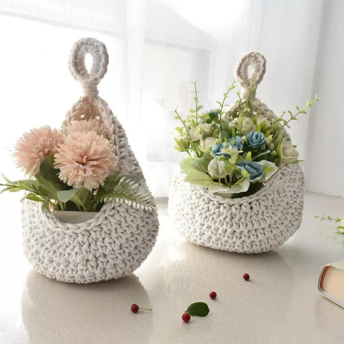 Cotton Rope Woven Storage Basket Wall Mount Fruit Vegetable Organizer Container - XL
