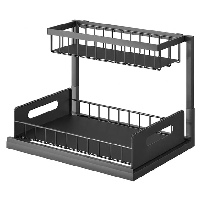 Under Sink Storage Rack Kitchen Cabinet Organizer Adjustable Shelving - Black