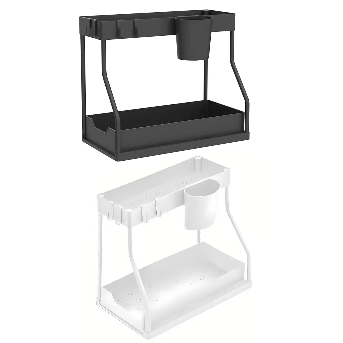 Under Sink Storage Rack Double Layer Organizer Shelf Kitchen Bathroom Cabinet - Black
